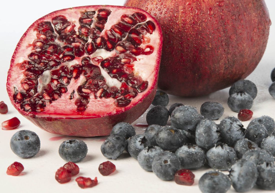 header photo, pomegranate and blueberries